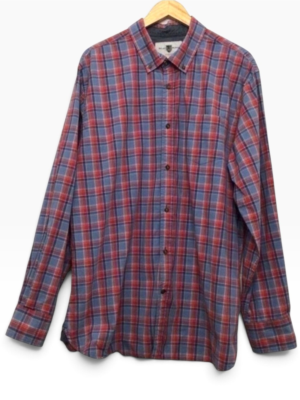 Black Brown 1826 100% Cotton Plaid Button Down Shirt Men XL Red Blue